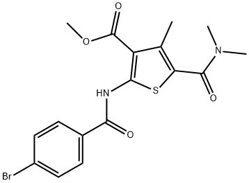 methyl 2-[(4-bromobenzoyl)amino]-5-(dimethylcarbamoyl)-4-methylthiophene-3-carboxylate Struktur