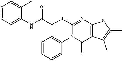 2-((5,6-dimethyl-4-oxo-3-phenyl-3,4-dihydrothieno[2,3-d]pyrimidin-2-yl)thio)-N-(o-tolyl)acetamide Struktur