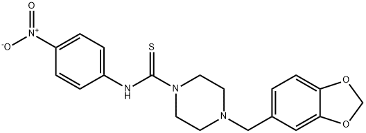 4-(benzo[d][1,3]dioxol-5-ylmethyl)-N-(4-nitrophenyl)piperazine-1-carbothioamide Struktur