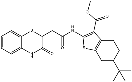 methyl 6-(tert-butyl)-2-(2-(3-oxo-3,4-dihydro-2H-benzo[b][1,4]thiazin-2-yl)acetamido)-4,5,6,7-tetrahydrobenzo[b]thiophene-3-carboxylate Struktur