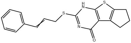 2-(cinnamylthio)-3,5,6,7-tetrahydro-4H-cyclopenta[4,5]thieno[2,3-d]pyrimidin-4-one Struktur