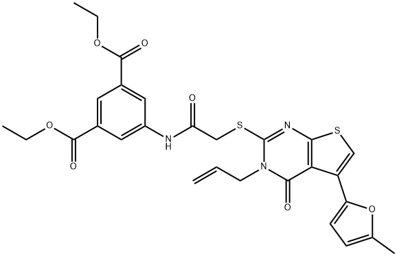 diethyl 5-(2-((3-allyl-5-(5-methylfuran-2-yl)-4-oxo-3,4-dihydrothieno[2,3-d]pyrimidin-2-yl)thio)acetamido)isophthalate Struktur