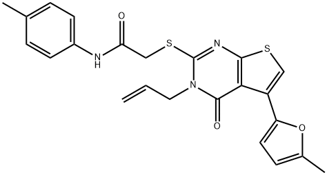 2-((3-allyl-5-(5-methylfuran-2-yl)-4-oxo-3,4-dihydrothieno[2,3-d]pyrimidin-2-yl)thio)-N-(p-tolyl)acetamide Struktur