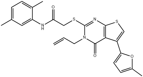 2-((3-allyl-5-(5-methylfuran-2-yl)-4-oxo-3,4-dihydrothieno[2,3-d]pyrimidin-2-yl)thio)-N-(2,5-dimethylphenyl)acetamide Struktur