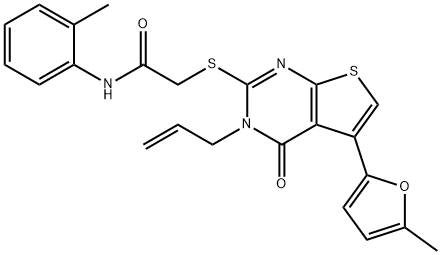 2-((3-allyl-5-(5-methylfuran-2-yl)-4-oxo-3,4-dihydrothieno[2,3-d]pyrimidin-2-yl)thio)-N-(o-tolyl)acetamide Struktur