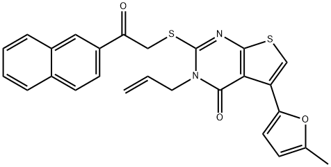 3-allyl-5-(5-methylfuran-2-yl)-2-((2-(naphthalen-2-yl)-2-oxoethyl)thio)thieno[2,3-d]pyrimidin-4(3H)-one Struktur