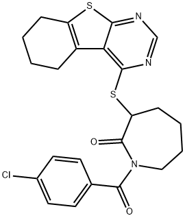 1-(4-chlorobenzoyl)-3-((5,6,7,8-tetrahydrobenzo[4,5]thieno[2,3-d]pyrimidin-4-yl)thio)azepan-2-one Struktur