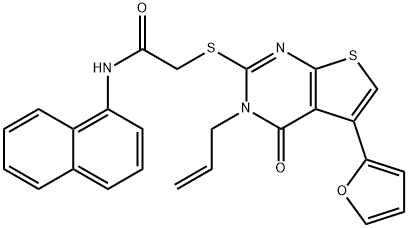 2-((3-allyl-5-(furan-2-yl)-4-oxo-3,4-dihydrothieno[2,3-d]pyrimidin-2-yl)thio)-N-(naphthalen-1-yl)acetamide Struktur