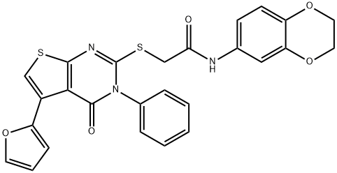 N-(2,3-dihydrobenzo[b][1,4]dioxin-6-yl)-2-((5-(furan-2-yl)-4-oxo-3-phenyl-3,4-dihydrothieno[2,3-d]pyrimidin-2-yl)thio)acetamide Struktur