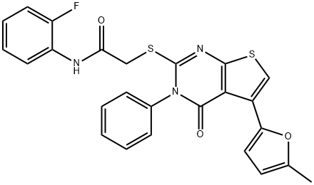 N-(2-fluorophenyl)-2-((5-(5-methylfuran-2-yl)-4-oxo-3-phenyl-3,4-dihydrothieno[2,3-d]pyrimidin-2-yl)thio)acetamide Struktur