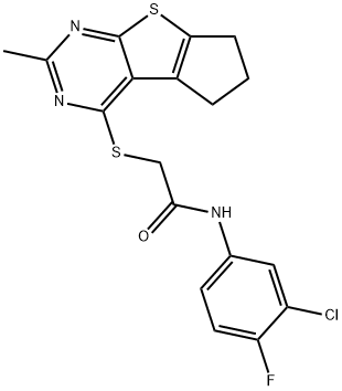 N-(3-chloro-4-fluorophenyl)-2-((2-methyl-6,7-dihydro-5H-cyclopenta[4,5]thieno[2,3-d]pyrimidin-4-yl)thio)acetamide Struktur