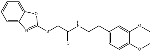 2-(1,3-benzoxazol-2-ylsulfanyl)-N-[2-(3,4-dimethoxyphenyl)ethyl]acetamide Struktur