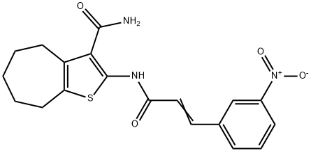 (E)-2-(3-(3-nitrophenyl)acrylamido)-5,6,7,8-tetrahydro-4H-cyclohepta[b]thiophene-3-carboxamide Struktur