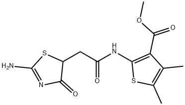 methyl 2-(2-(2-imino-4-oxothiazolidin-5-yl)acetamido)-4,5-dimethylthiophene-3-carboxylate Struktur