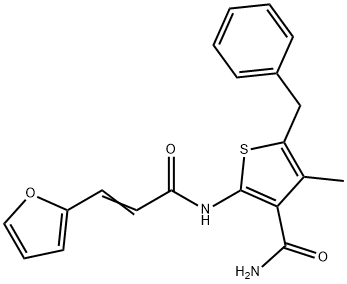 5-benzyl-2-{[3-(2-furyl)acryloyl]amino}-4-methyl-3-thiophenecarboxamide Struktur