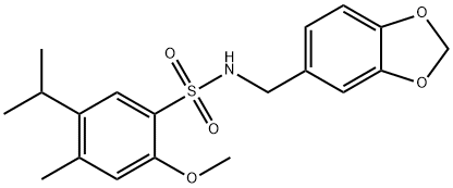 N-(benzo[d][1,3]dioxol-5-ylmethyl)-5-isopropyl-2-methoxy-4-methylbenzenesulfonamide Struktur