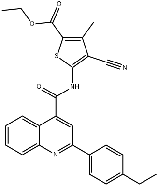 ethyl 4-cyano-5-[[2-(4-ethylphenyl)quinoline-4-carbonyl]amino]-3-methylthiophene-2-carboxylate Struktur