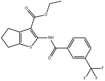 ethyl 2-(3-(trifluoromethyl)benzamido)-5,6-dihydro-4H-cyclopenta[b]thiophene-3-carboxylate Struktur