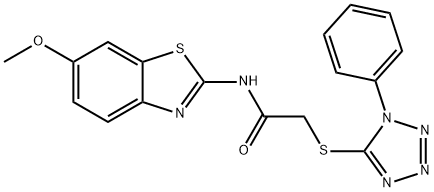 N-(6-methoxy-1,3-benzothiazol-2-yl)-2-[(1-phenyl-1H-tetrazol-5-yl)sulfanyl]acetamide Struktur