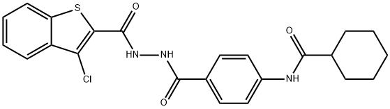 N-[4-({2-[(3-chloro-1-benzothien-2-yl)carbonyl]hydrazino}carbonyl)phenyl]cyclohexanecarboxamide Struktur