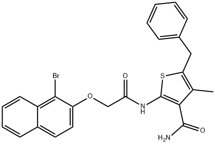 5-benzyl-2-({[(1-bromo-2-naphthyl)oxy]acetyl}amino)-4-methyl-3-thiophenecarboxamide Struktur