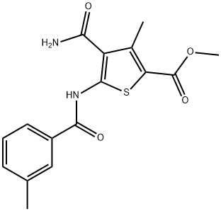 methyl 4-carbamoyl-3-methyl-5-[(3-methylbenzoyl)amino]thiophene-2-carboxylate Struktur