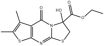 ethyl 3-hydroxy-6,7-dimethyl-5-oxo-2,3-dihydro-5H-thiazolo[3,2-a]thieno[2,3-d]pyrimidine-3-carboxylate Struktur