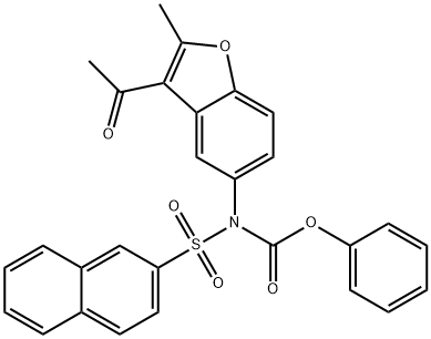 phenyl (3-acetyl-2-methylbenzofuran-5-yl)(naphthalen-2-ylsulfonyl)carbamate Struktur