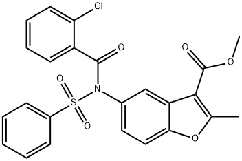 methyl 5-(2-chloro-N-(phenylsulfonyl)benzamido)-2-methylbenzofuran-3-carboxylate Struktur