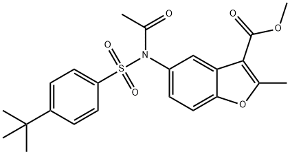 methyl 5-(N-((4-(tert-butyl)phenyl)sulfonyl)acetamido)-2-methylbenzofuran-3-carboxylate Struktur