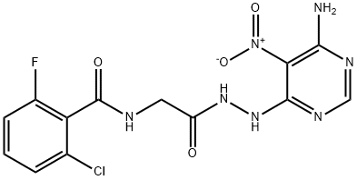 N-(2-(2-(6-amino-5-nitropyrimidin-4-yl)hydrazinyl)-2-oxoethyl)-2-chloro-6-fluorobenzamide Struktur