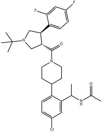 Acetamide, N-[1-[5-chloro-2-[1-[[(3S,4R)-4-(2,4-difluorophenyl)-1-(1,1-dimethylethyl)-3-pyrrolidinyl]carbonyl]-4-piperidinyl]phenyl]ethyl]- Struktur