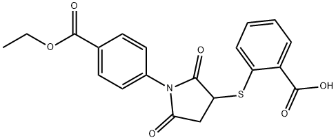 2-((1-(4-(ethoxycarbonyl)phenyl)-2,5-dioxopyrrolidin-3-yl)thio)benzoic acid Struktur