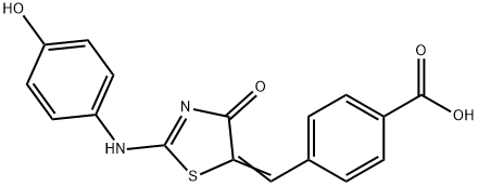 4-((Z)-((Z)-2-((4-hydroxyphenyl)imino)-4-oxothiazolidin-5-ylidene)methyl)benzoic acid Struktur