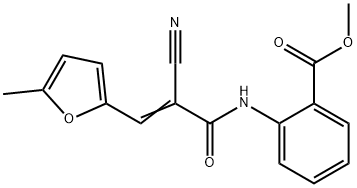 methyl (E)-2-(2-cyano-3-(5-methylfuran-2-yl)acrylamido)benzoate Struktur