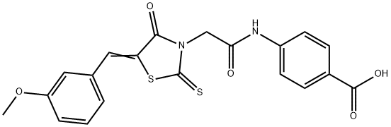 (E)-4-(2-(5-(3-methoxybenzylidene)-4-oxo-2-thioxothiazolidin-3-yl)acetamido)benzoic acid Struktur