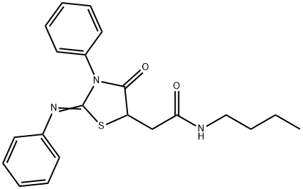 (E)-N-butyl-2-(4-oxo-3-phenyl-2-(phenylimino)thiazolidin-5-yl)acetamide Struktur