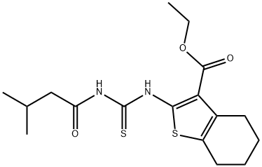 ethyl 2-({[(3-methylbutanoyl)amino]carbonothioyl}amino)-4,5,6,7-tetrahydro-1-benzothiophene-3-carboxylate Struktur