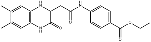 ethyl 4-(2-(6,7-dimethyl-3-oxo-1,2,3,4-tetrahydroquinoxalin-2-yl)acetamido)benzoate Struktur