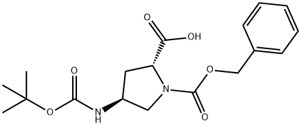 1,2-Pyrrolidinedicarboxylic acid, 4-[[(1,1-dimethylethoxy)carbonyl]amino]-, 1-(phenylmethyl) ester, (2R,4S)- Struktur