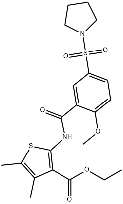 ethyl 2-(2-methoxy-5-(pyrrolidin-1-ylsulfonyl)benzamido)-4,5-dimethylthiophene-3-carboxylate Struktur