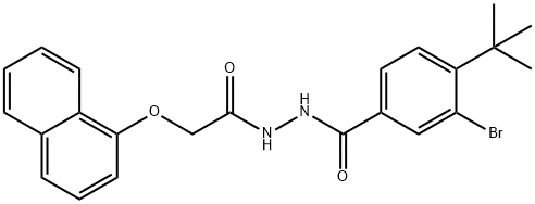 3-bromo-4-tert-butyl-N'-[(1-naphthyloxy)acetyl]benzohydrazide Struktur