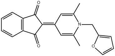 2-(1-(furan-2-ylmethyl)-2,6-dimethylpyridin-4(1H)-ylidene)-1H-indene-1,3(2H)-dione Struktur