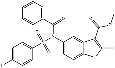 methyl 5-(N-((4-fluorophenyl)sulfonyl)benzamido)-2-methylbenzofuran-3-carboxylate Struktur