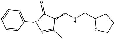 (Z)-5-methyl-2-phenyl-4-((((tetrahydrofuran-2-yl)methyl)amino)methylene)-2,4-dihydro-3H-pyrazol-3-one Struktur