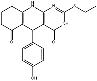 2-(ethylthio)-5-(4-hydroxyphenyl)-5,8,9,10-tetrahydropyrimido[4,5-b]quinoline-4,6(3H,7H)-dione Struktur