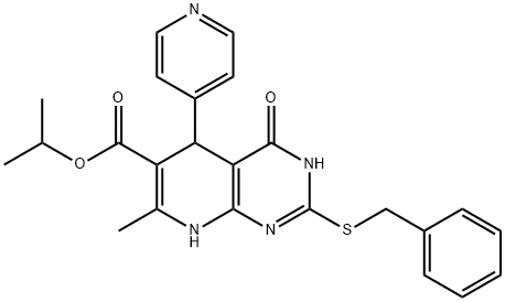 isopropyl 2-(benzylthio)-7-methyl-4-oxo-5-(pyridin-4-yl)-3,4,5,8-tetrahydropyrido[2,3-d]pyrimidine-6-carboxylate Struktur