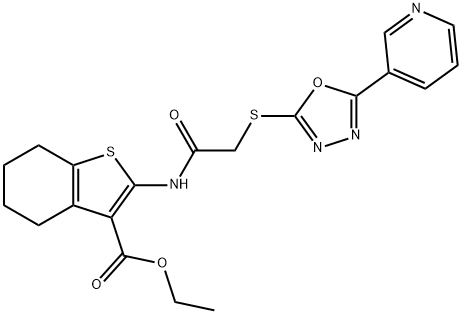 ethyl 2-(2-((5-(pyridin-3-yl)-1,3,4-oxadiazol-2-yl)thio)acetamido)-4,5,6,7-tetrahydrobenzo[b]thiophene-3-carboxylate Struktur