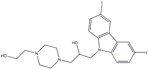 1-(3,6-diiodo-9H-carbazol-9-yl)-3-(4-(2-hydroxyethyl)piperazin-1-yl)propan-2-ol Struktur