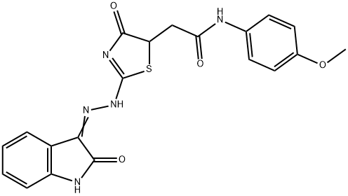 N-(4-methoxyphenyl)-2-((E)-4-oxo-2-(((Z)-2-oxoindolin-3-ylidene)hydrazono)thiazolidin-5-yl)acetamide Struktur